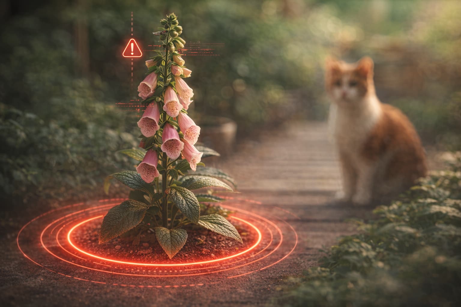 Pet-Safe Red Halo™ — AR warning ring around a toxic plant with a pet nearby, Solvida safety technology